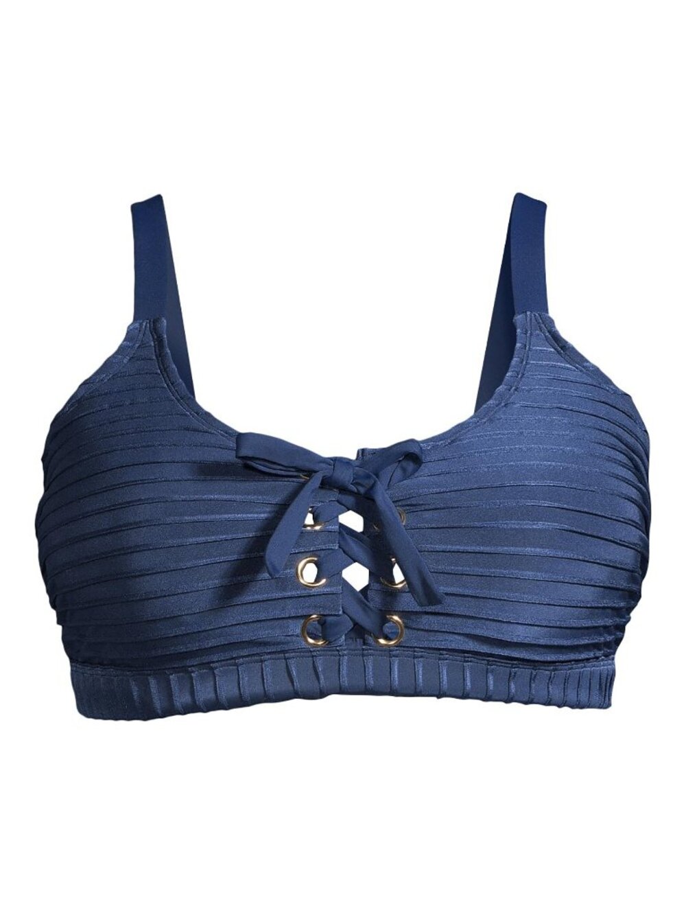 L Swimsuit Bikini Top Blue Lace Up Tie Strappy Halter Cropped NWT blue gray